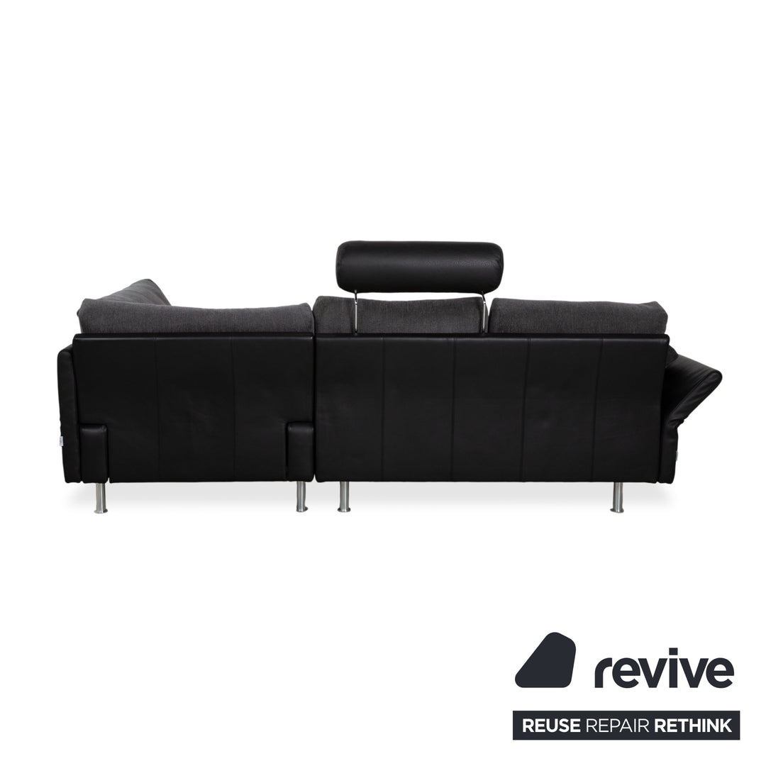Brühl Divanetta Stoff Leder Ecksofa Schwarz Grau Sofa Couch manuelle Funktion