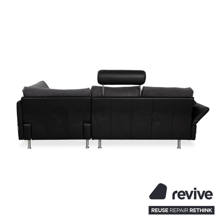 Brühl Divanetta Fabric Leather Corner Sofa Black Grey Sofa Couch Manual Function