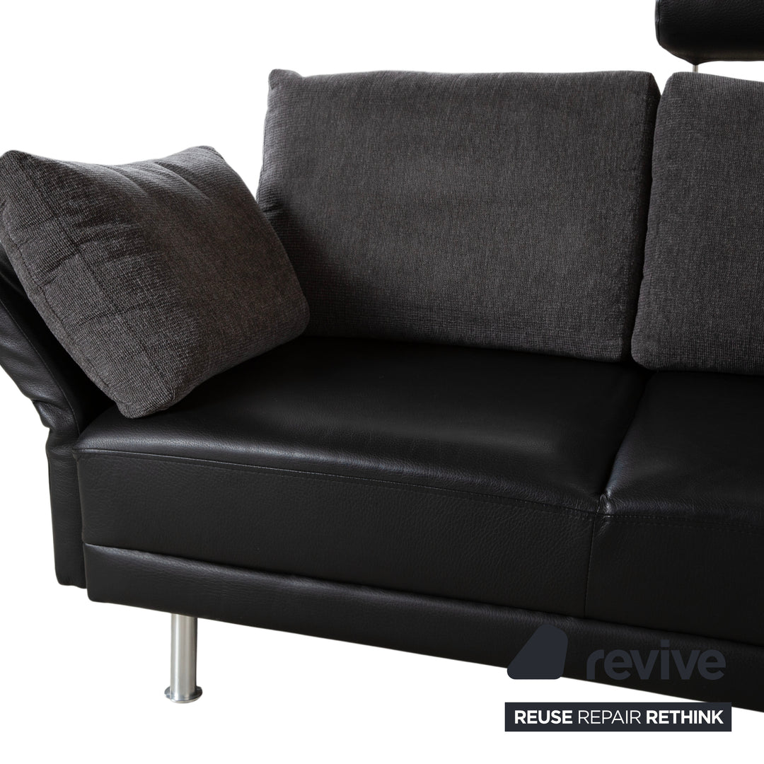 Brühl Divanetta Stoff Leder Ecksofa Schwarz Grau Sofa Couch manuelle Funktion