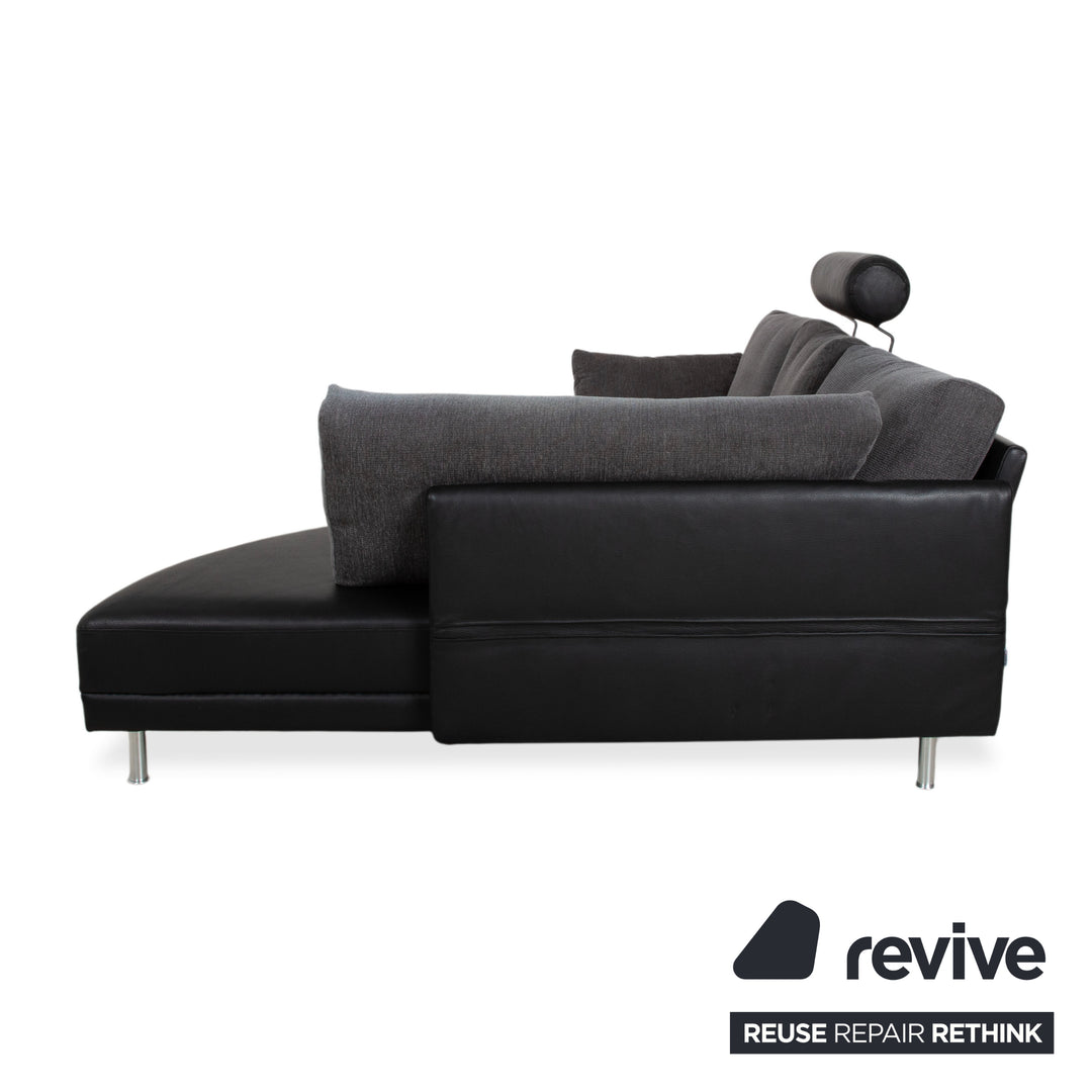 Brühl Divanetta Fabric Leather Corner Sofa Black Grey Sofa Couch Manual Function
