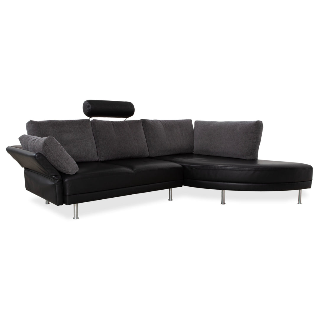 Brühl Divanetta Stoff Leder Ecksofa Schwarz Grau Sofa Couch manuelle Funktion