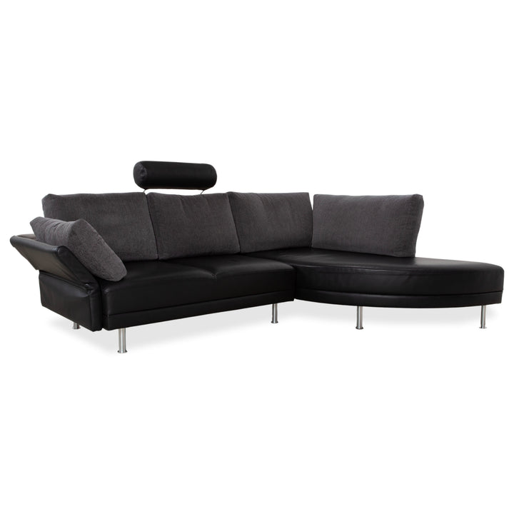Brühl Divanetta Stoff Leder Ecksofa Schwarz Grau Sofa Couch manuelle Funktion