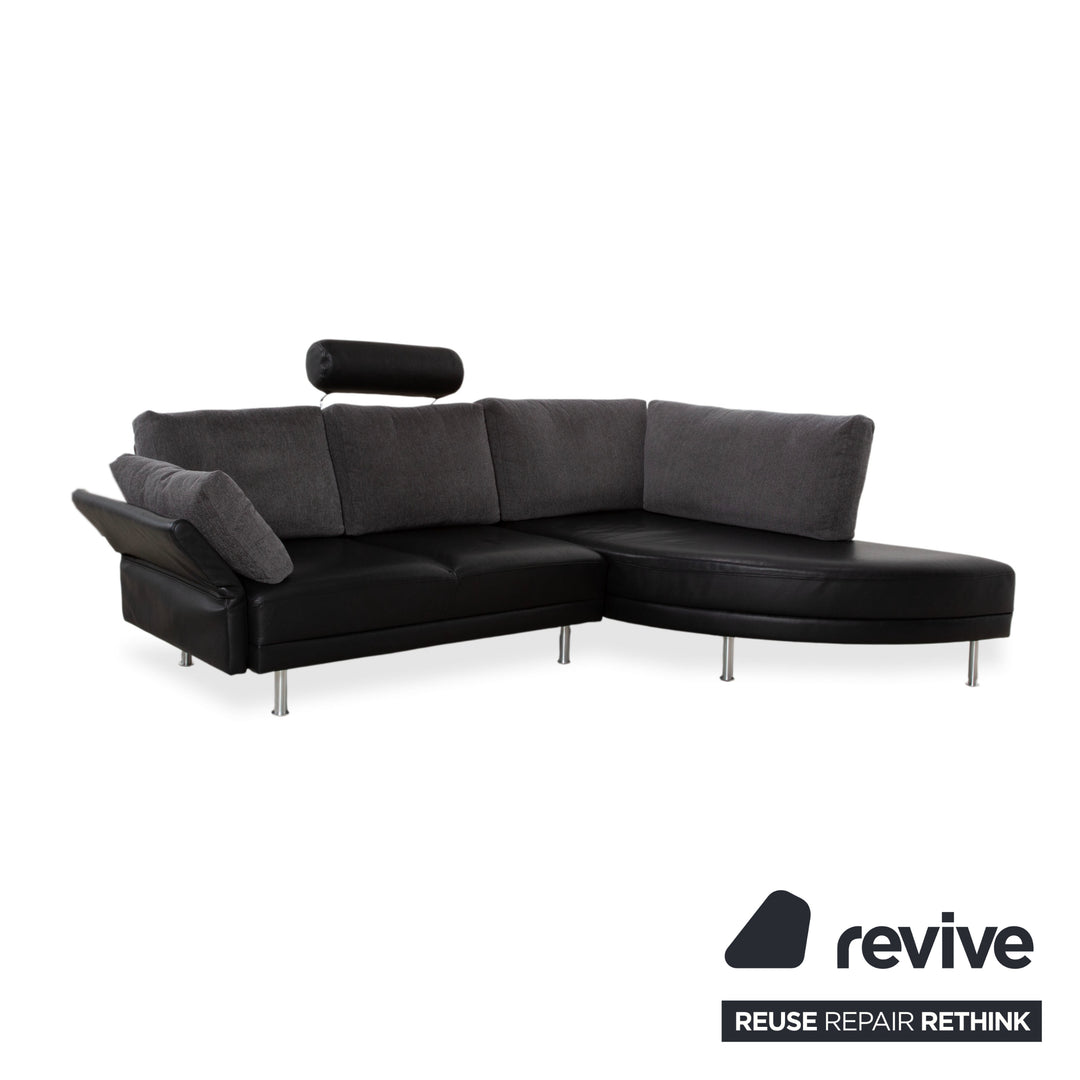 Brühl Divanetta Stoff Leder Ecksofa Schwarz Grau Sofa Couch manuelle Funktion