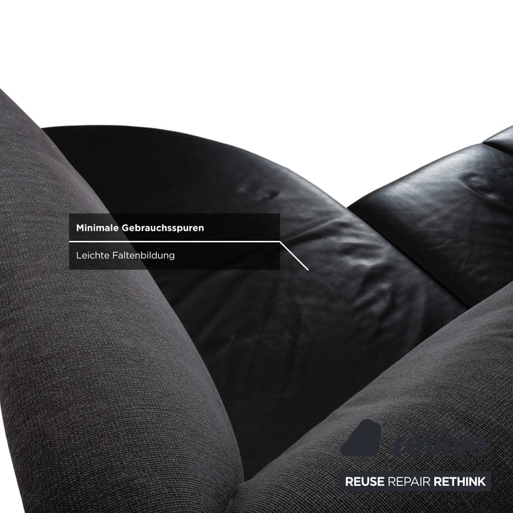 Brühl Divanetta Fabric Leather Corner Sofa Black Grey Sofa Couch Manual Function