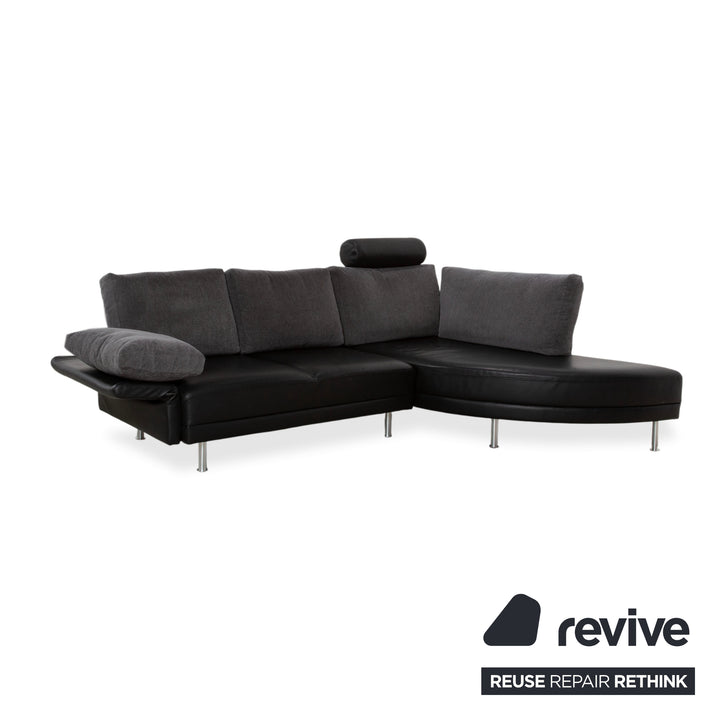 Brühl Divanetta Stoff Leder Ecksofa Schwarz Grau Sofa Couch manuelle Funktion