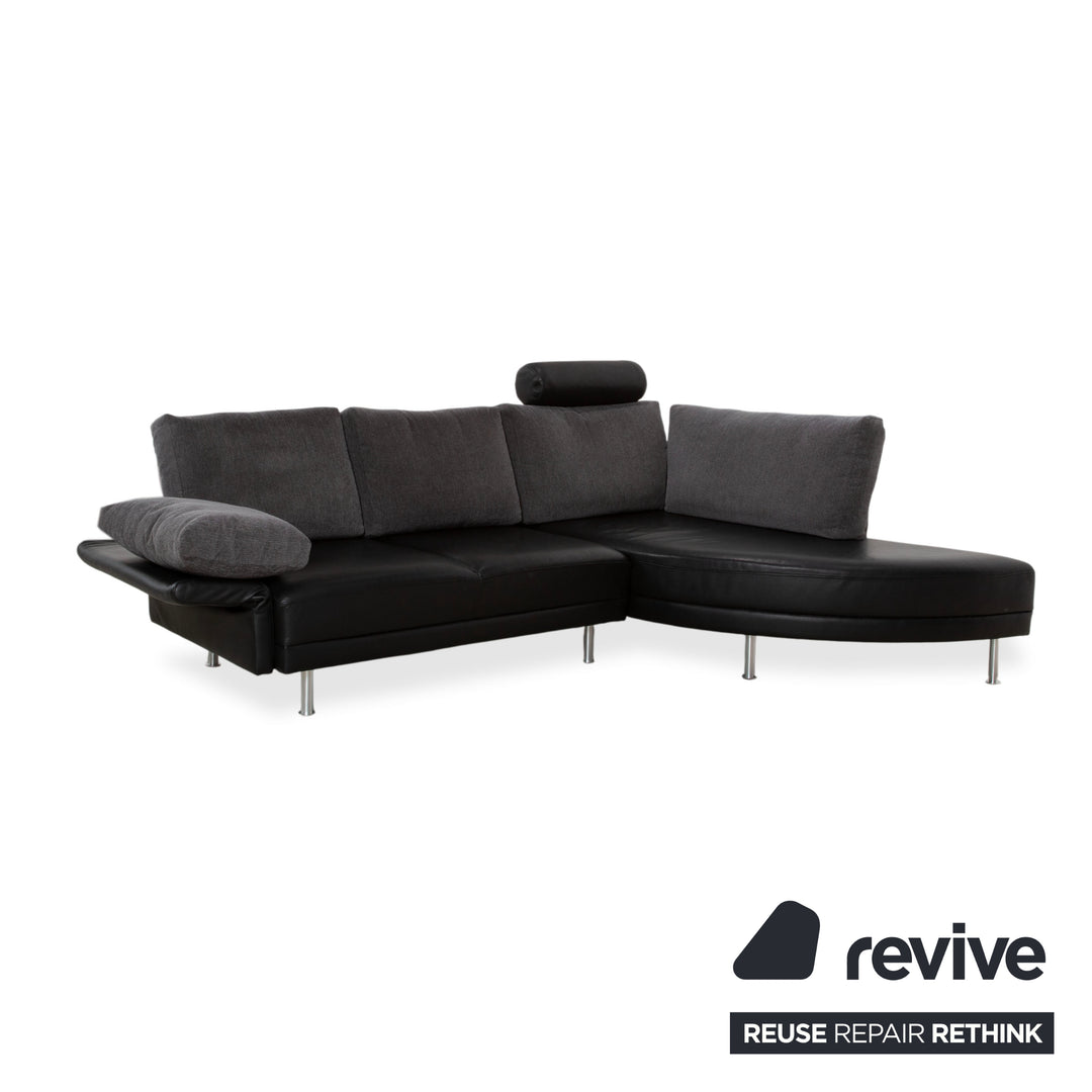 Brühl Divanetta Fabric Leather Corner Sofa Black Grey Sofa Couch Manual Function