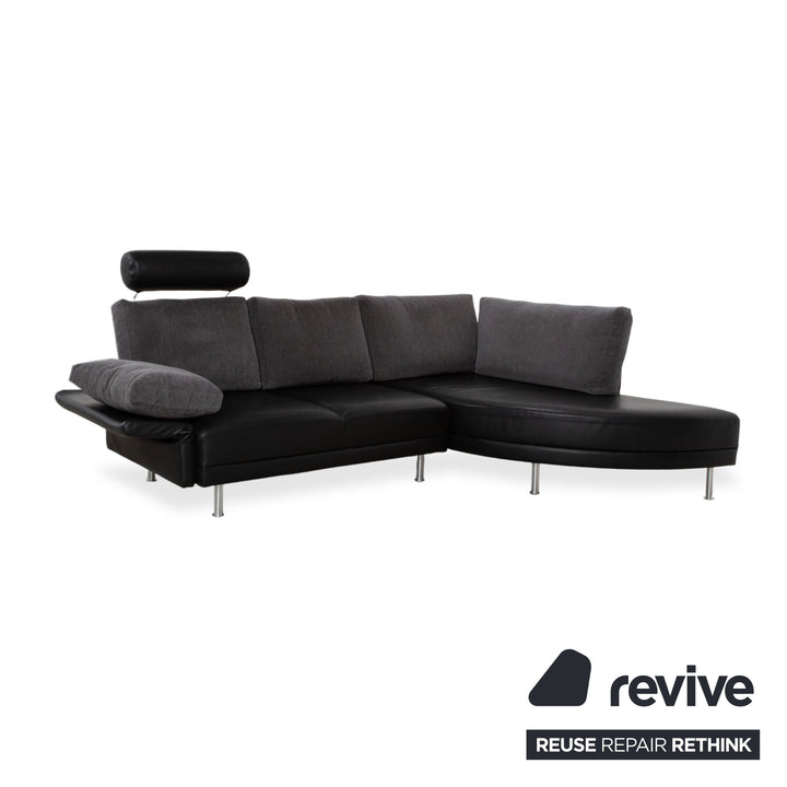 Brühl Divanetta Fabric Leather Corner Sofa Black Grey Sofa Couch Manual Function