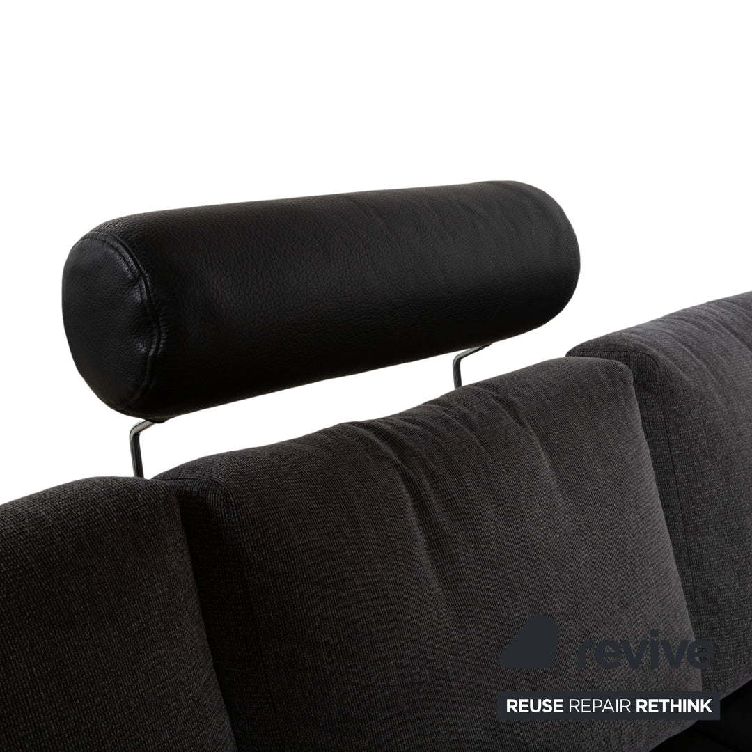 Brühl Divanetta Stoff Leder Ecksofa Schwarz Grau Sofa Couch manuelle Funktion