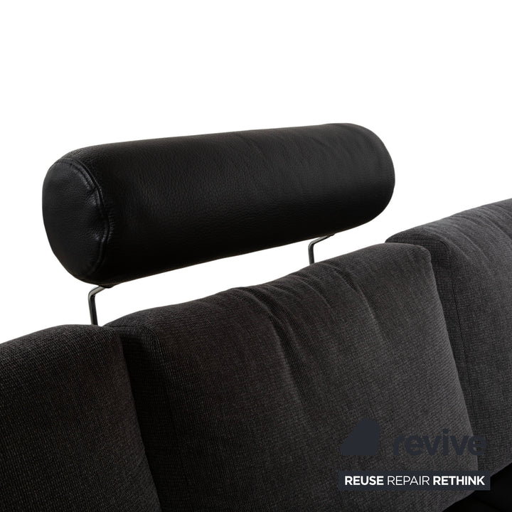 Brühl Divanetta Fabric Leather Corner Sofa Black Grey Sofa Couch Manual Function