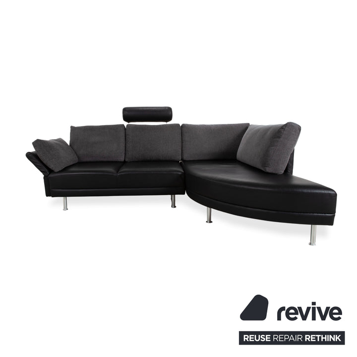 Brühl Divanetta Stoff Leder Ecksofa Schwarz Grau Sofa Couch manuelle Funktion