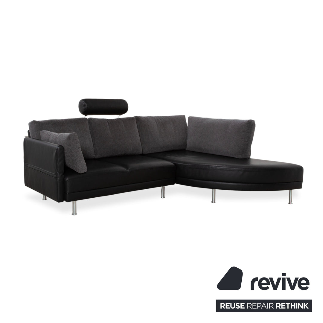 Brühl Divanetta Stoff Leder Ecksofa Schwarz Grau Sofa Couch manuelle Funktion