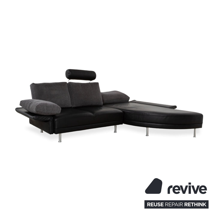 Brühl Divanetta Fabric Leather Corner Sofa Black Grey Sofa Couch Manual Function