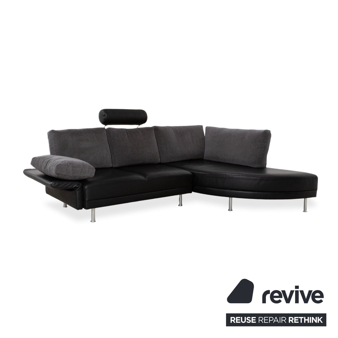 Brühl Divanetta Stoff Leder Ecksofa Schwarz Grau Sofa Couch manuelle Funktion