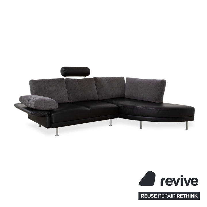 Brühl Divanetta Stoff Leder Ecksofa Schwarz Grau Sofa Couch manuelle Funktion