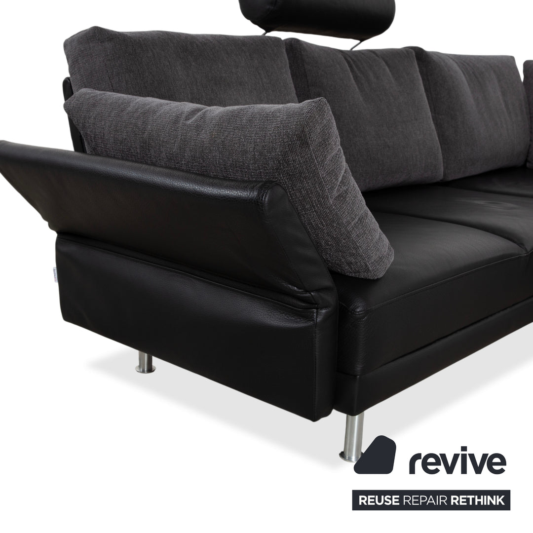 Brühl Divanetta Stoff Leder Ecksofa Schwarz Grau Sofa Couch manuelle Funktion