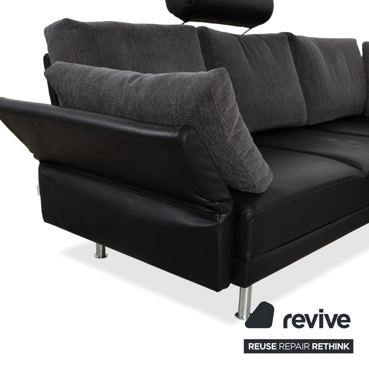 Brühl Divanetta Stoff Leder Ecksofa Schwarz Grau Sofa Couch manuelle Funktion