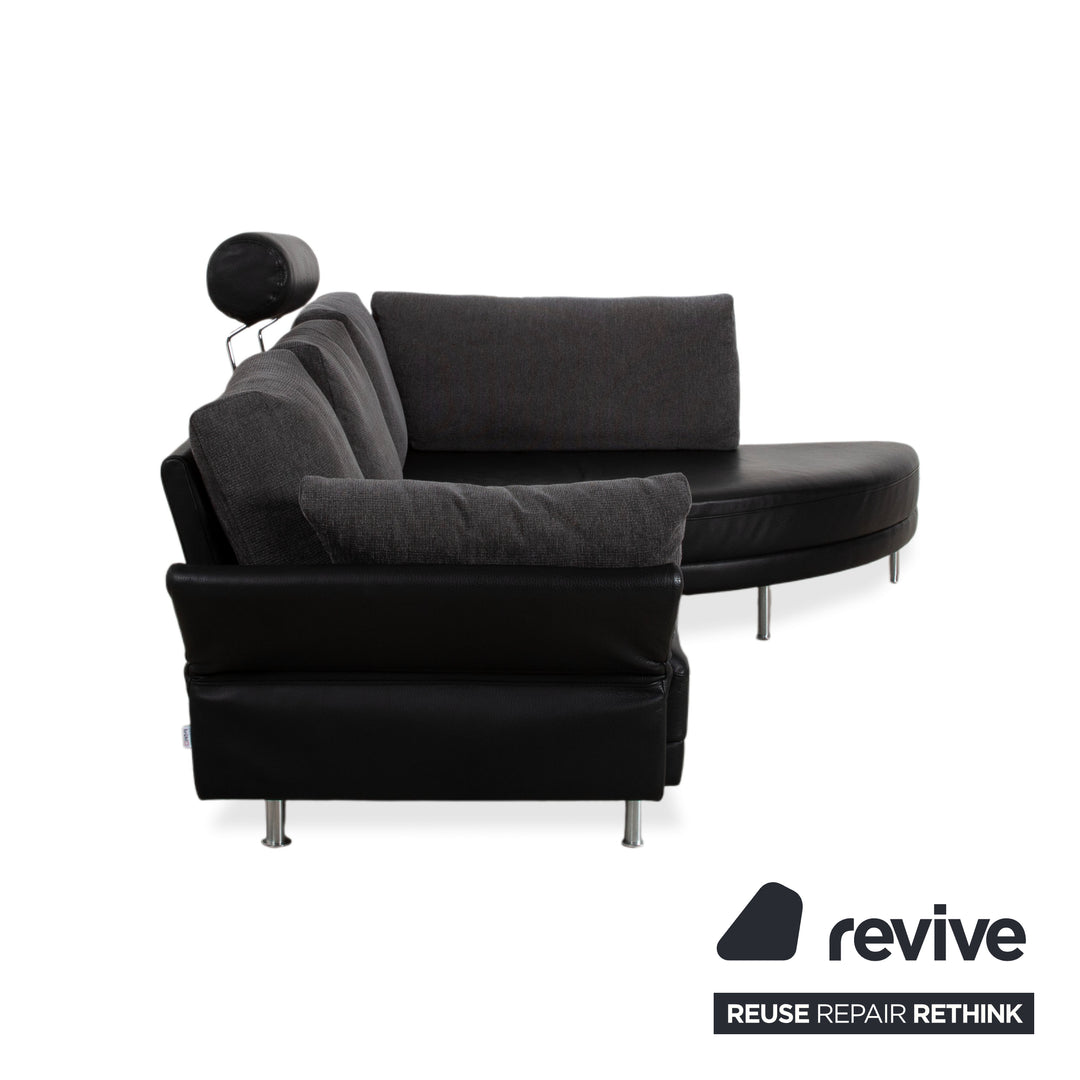 Brühl Divanetta Fabric Leather Corner Sofa Black Grey Sofa Couch Manual Function
