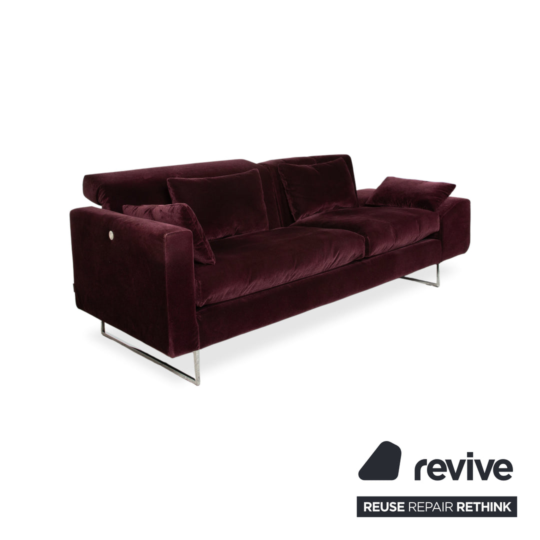 Brühl Embrace Dreisitzer Sofa Velours Samt Chrom Violett Aubergine Lila manuelle Funktion Couch Stoff