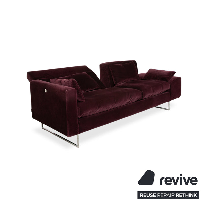 Brühl Embrace Dreisitzer Sofa Velours Samt Chrom Violett Aubergine Lila manuelle Funktion Couch Stoff