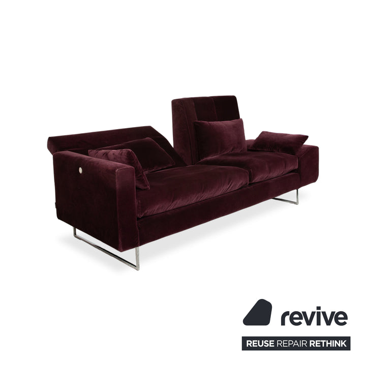 Brühl Embrace Garnitur Dreisitzer Sessel Hocker Sofa Velours Samt Chrom Violett Aubergine Lila manuelle Funktion Couch Stoff
