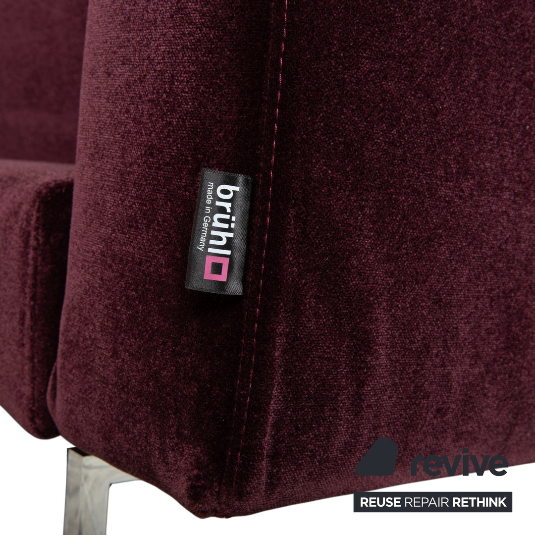 Brühl Embrace Garnitur Dreisitzer Sessel Hocker Sofa Velours Samt Chrom Violett Aubergine Lila manuelle Funktion Couch Stoff
