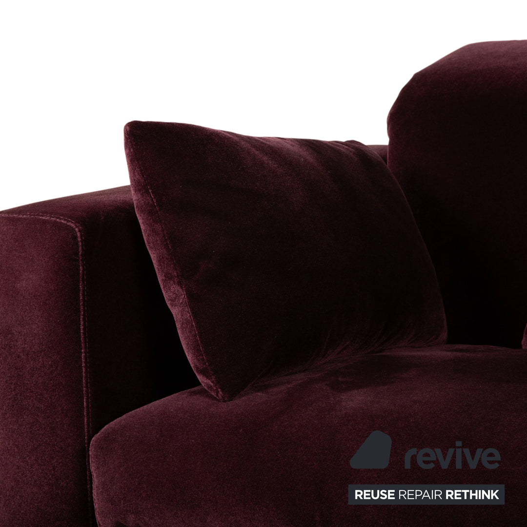 Brühl Embrace Garnitur Dreisitzer Sessel Hocker Sofa Velours Samt Chrom Violett Aubergine Lila manuelle Funktion Couch Stoff