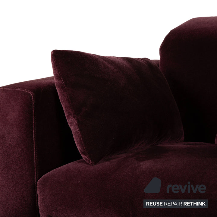 Brühl Embrace Garnitur Dreisitzer Sessel Hocker Sofa Velours Samt Chrom Violett Aubergine Lila manuelle Funktion Couch Stoff
