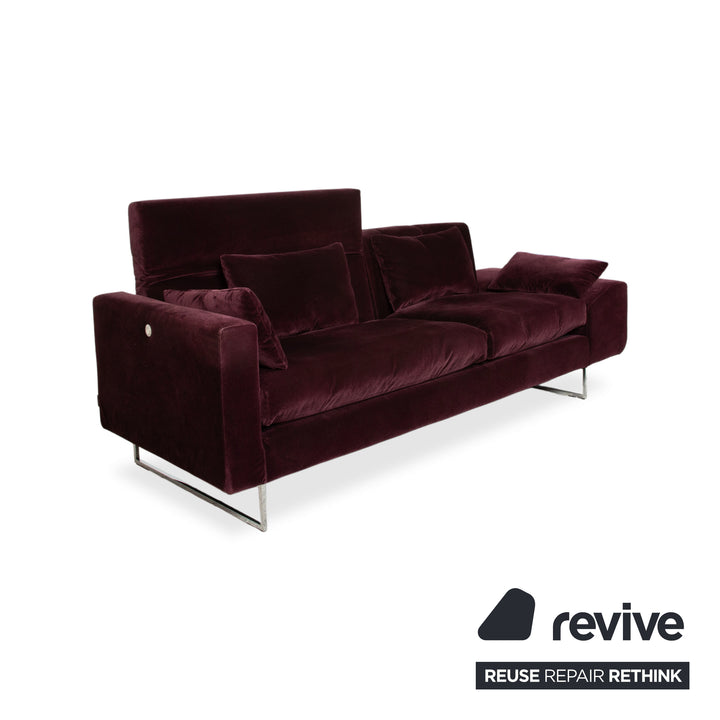 Brühl Embrace Garnitur Dreisitzer Sessel Hocker Sofa Velours Samt Chrom Violett Aubergine Lila manuelle Funktion Couch Stoff