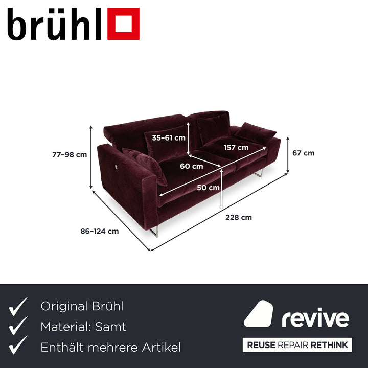 Brühl Embrace Garnitur Dreisitzer Sessel Hocker Sofa Velours Samt Chrom Violett Aubergine Lila manuelle Funktion Couch Stoff
