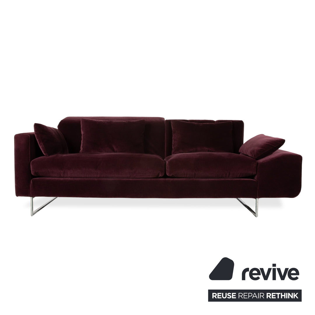 Brühl Embrace Garnitur Dreisitzer Sessel Hocker Sofa Velours Samt Chrom Violett Aubergine Lila manuelle Funktion Couch Stoff