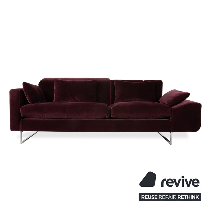 Brühl Embrace Garnitur Dreisitzer Sessel Hocker Sofa Velours Samt Chrom Violett Aubergine Lila manuelle Funktion Couch Stoff