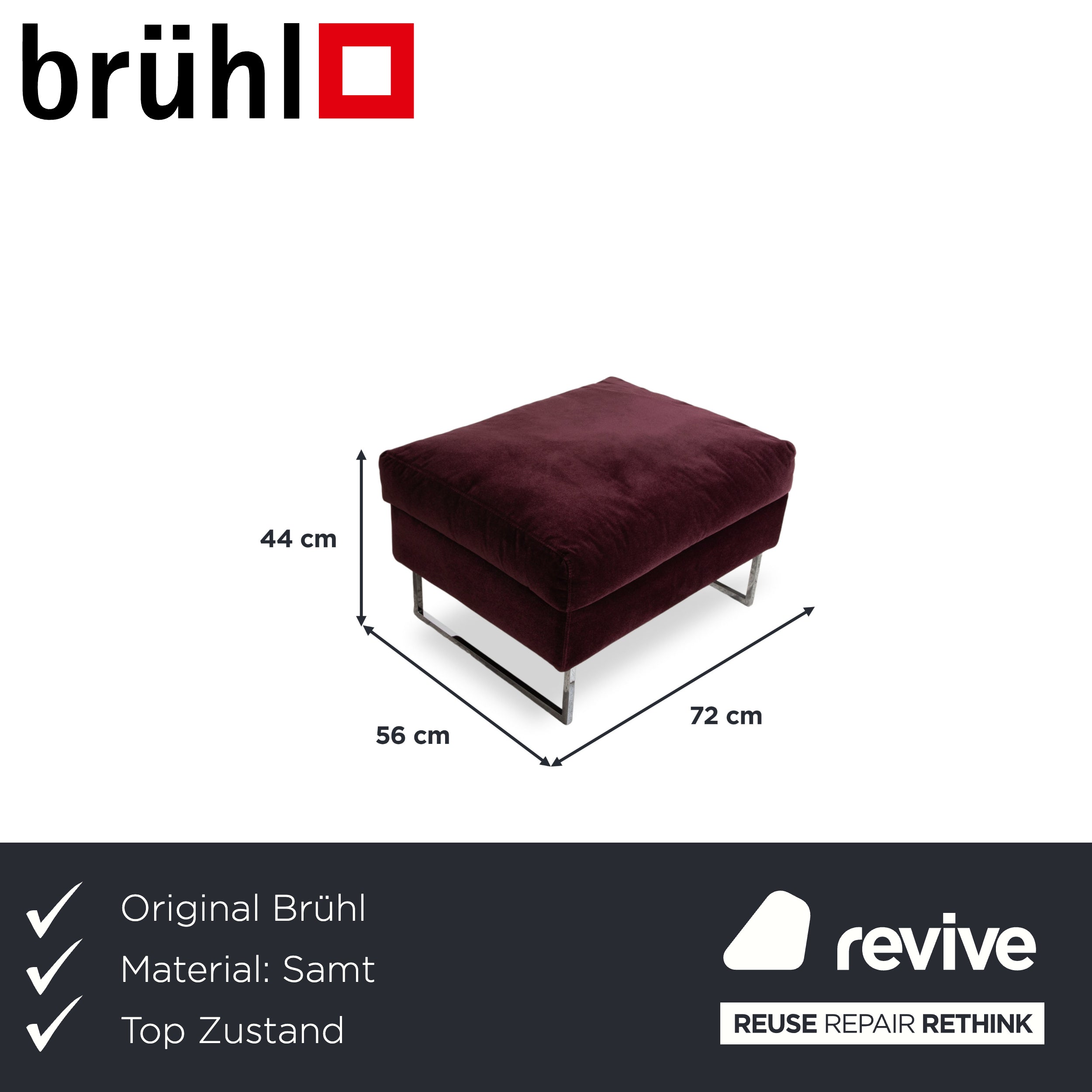 Brühl Embrace Hocker Stoff Chrom Velours Samt Lila Violett Aubergine