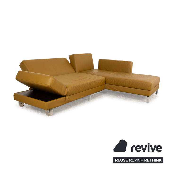 Brühl four-two leather corner sofa yellow manual function sofa couch