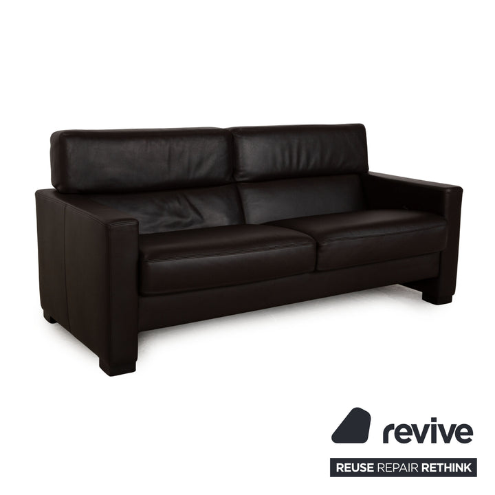 Brühl Francis Leather Three Seater Brown Manual Function Sofa Couch