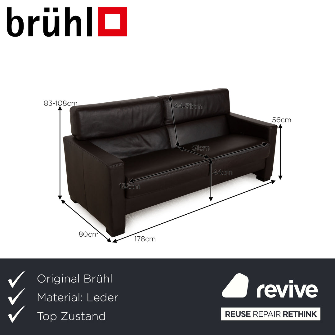 Brühl Francis Leather Three Seater Brown Manual Function Sofa Couch