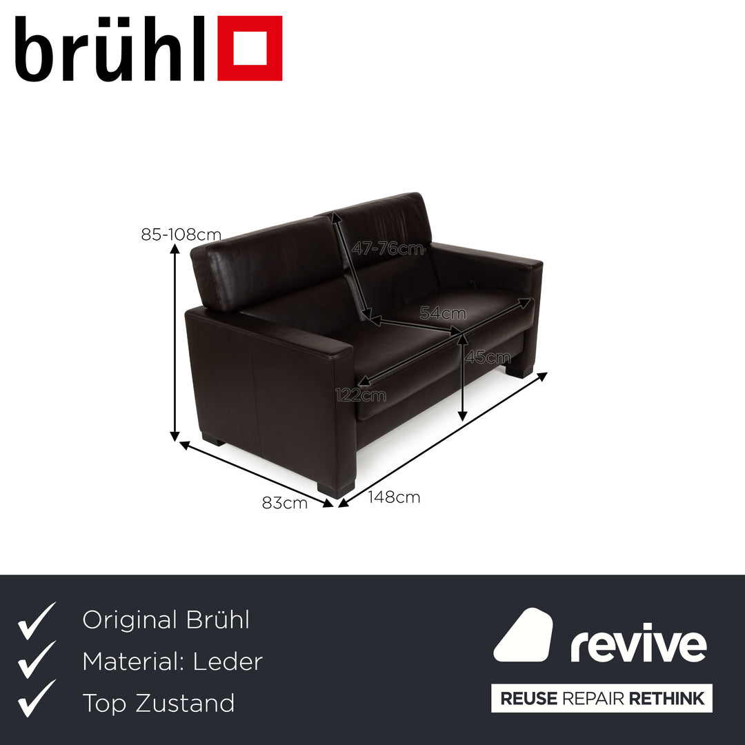 Brühl Francis Leather Two-Seater Brown Manual Function Sofa Couch