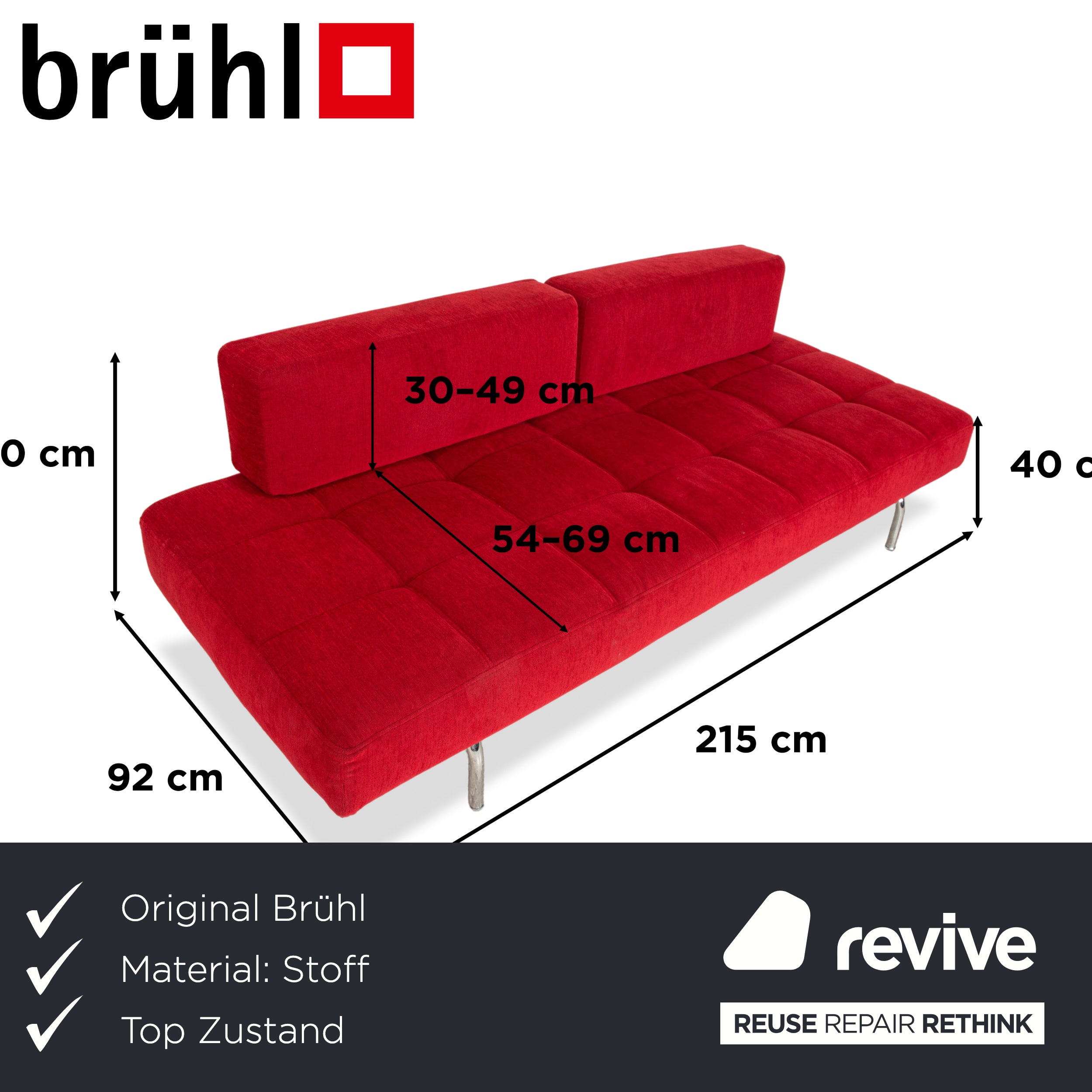 Chaise longue en tissu Brühl Jerry rouge fonction manuelle