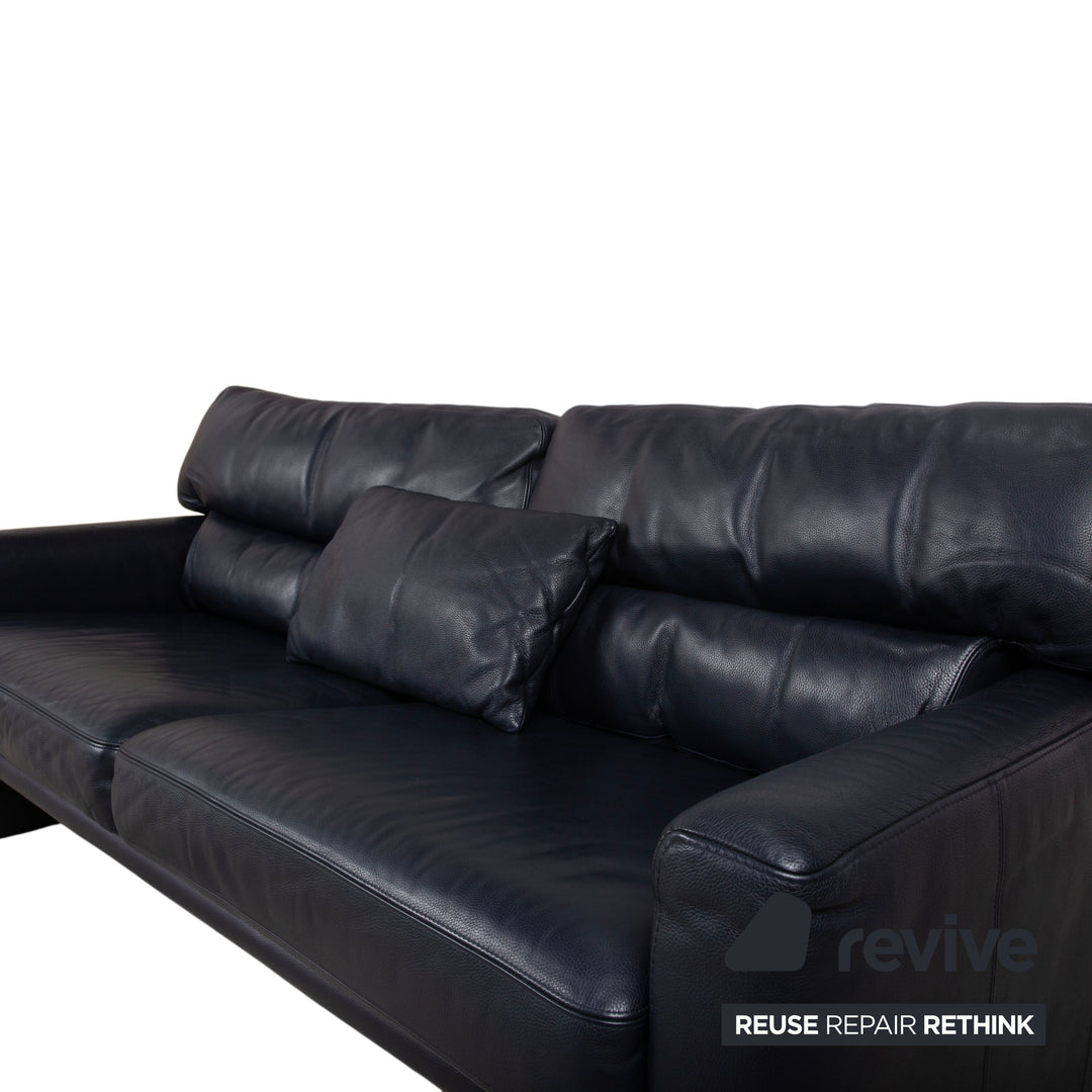Brühl Leder Dreisitzer Schwarz Dunkelblau Sofa Couch