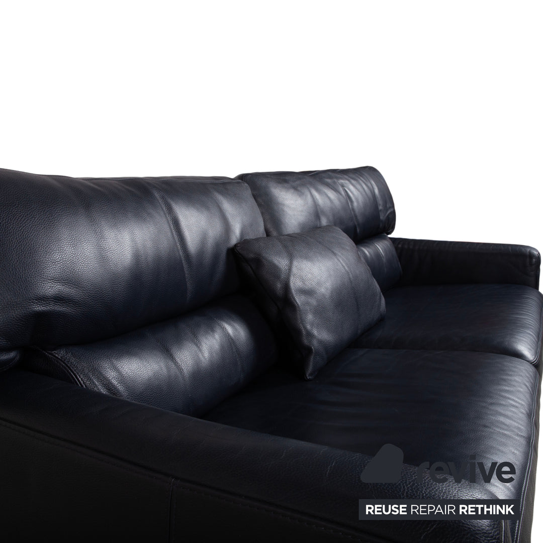 Brühl Leder Dreisitzer Schwarz Dunkelblau Sofa Couch