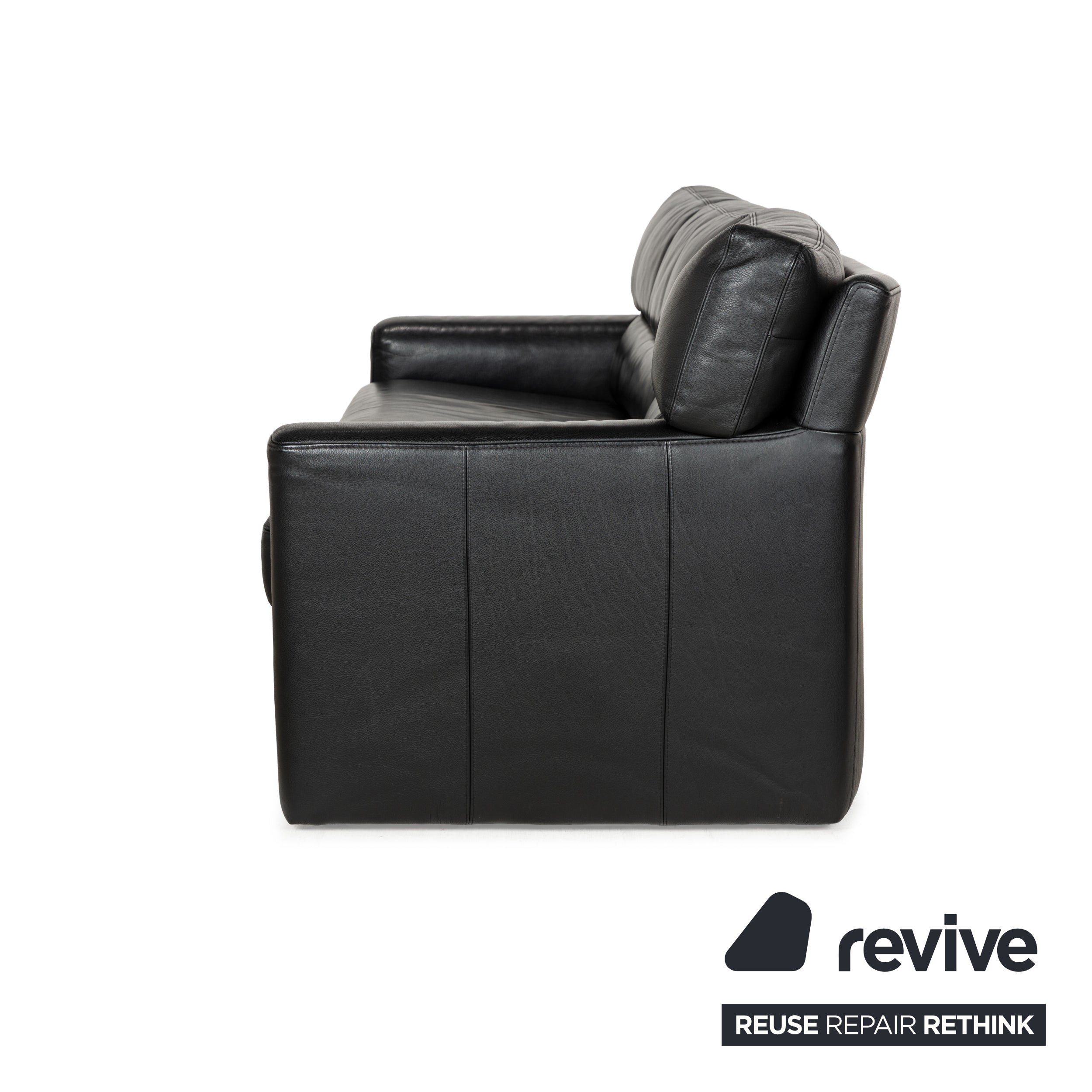 Brühl Leather Three Seater Black Sofa Couch