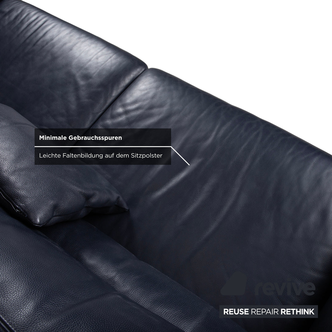 Brühl Leder Dreisitzer Schwarz Dunkelblau Sofa Couch
