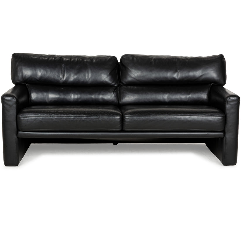 Brühl Leather Three Seater Black Sofa Couch