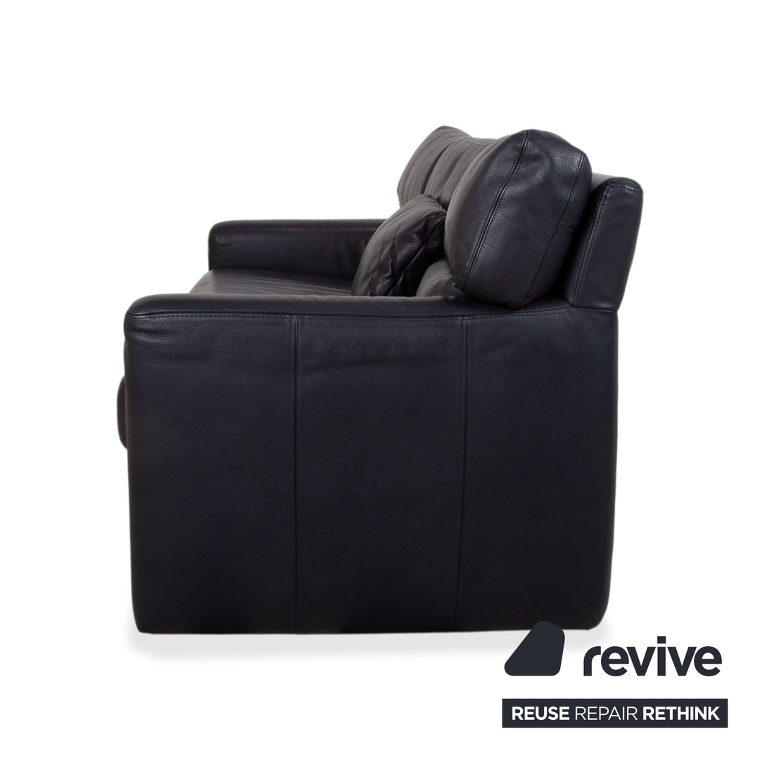 Brühl Leder Dreisitzer Schwarz Dunkelblau Sofa Couch