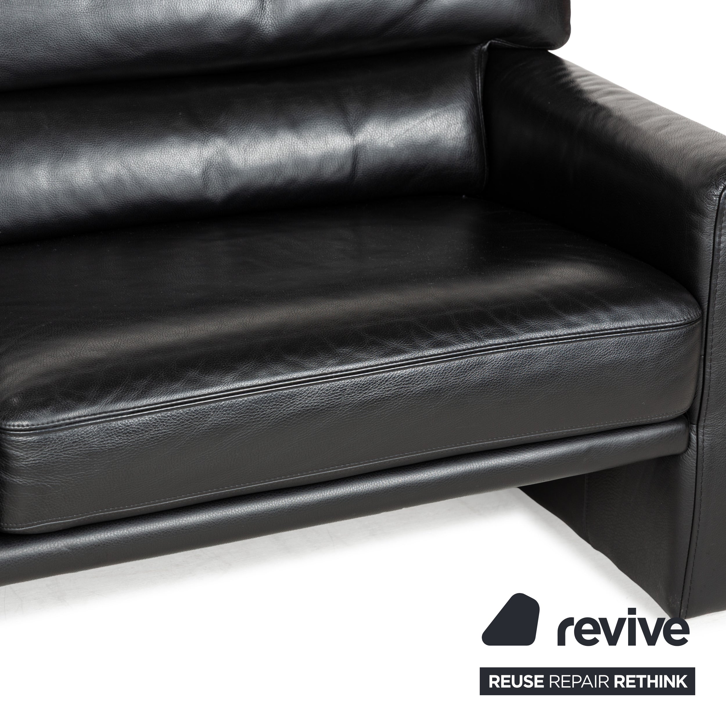 Brühl Leather Three Seater Black Sofa Couch