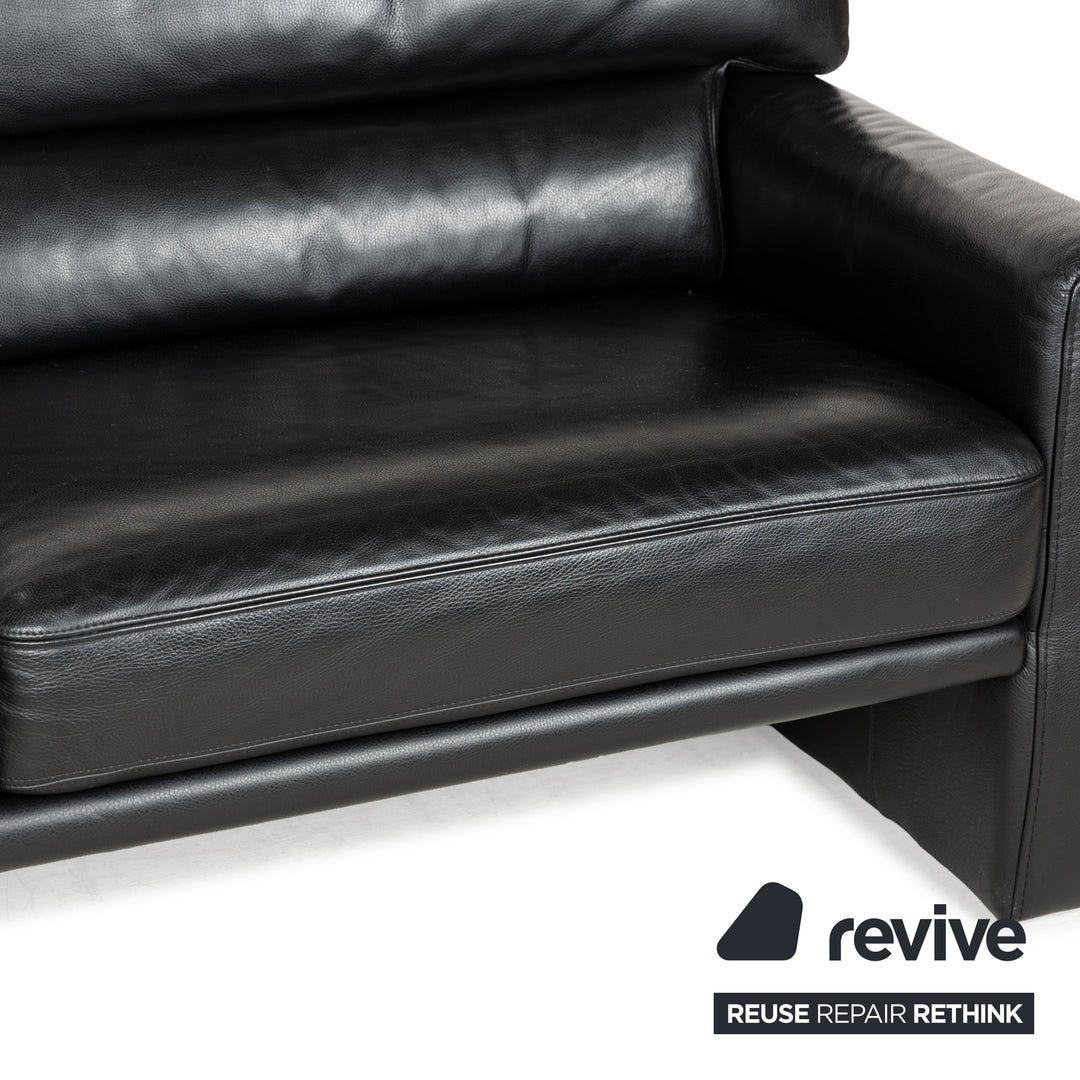 Brühl Leder Sofa Garnitur Schwarz Dreisitzer Hocker Couch