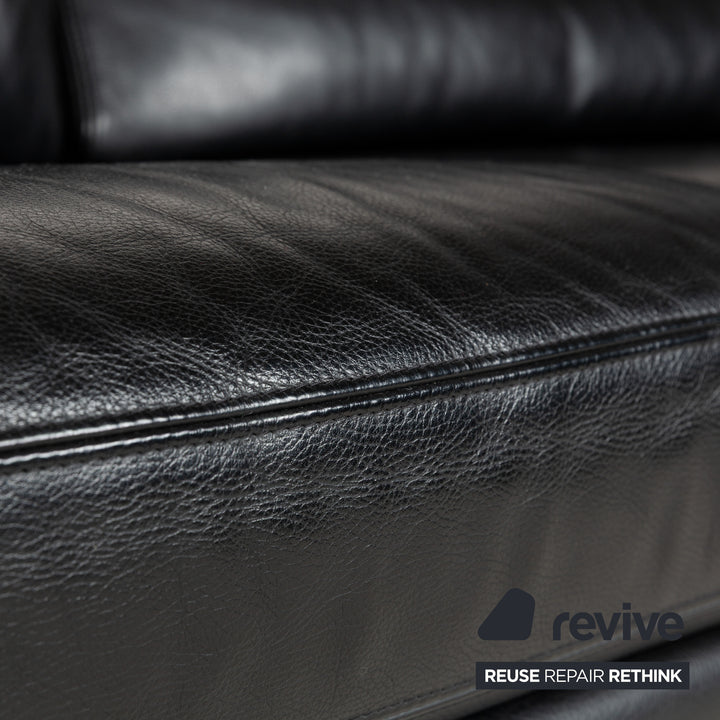 Brühl Leder Sofa Garnitur Schwarz Dreisitzer Hocker Couch