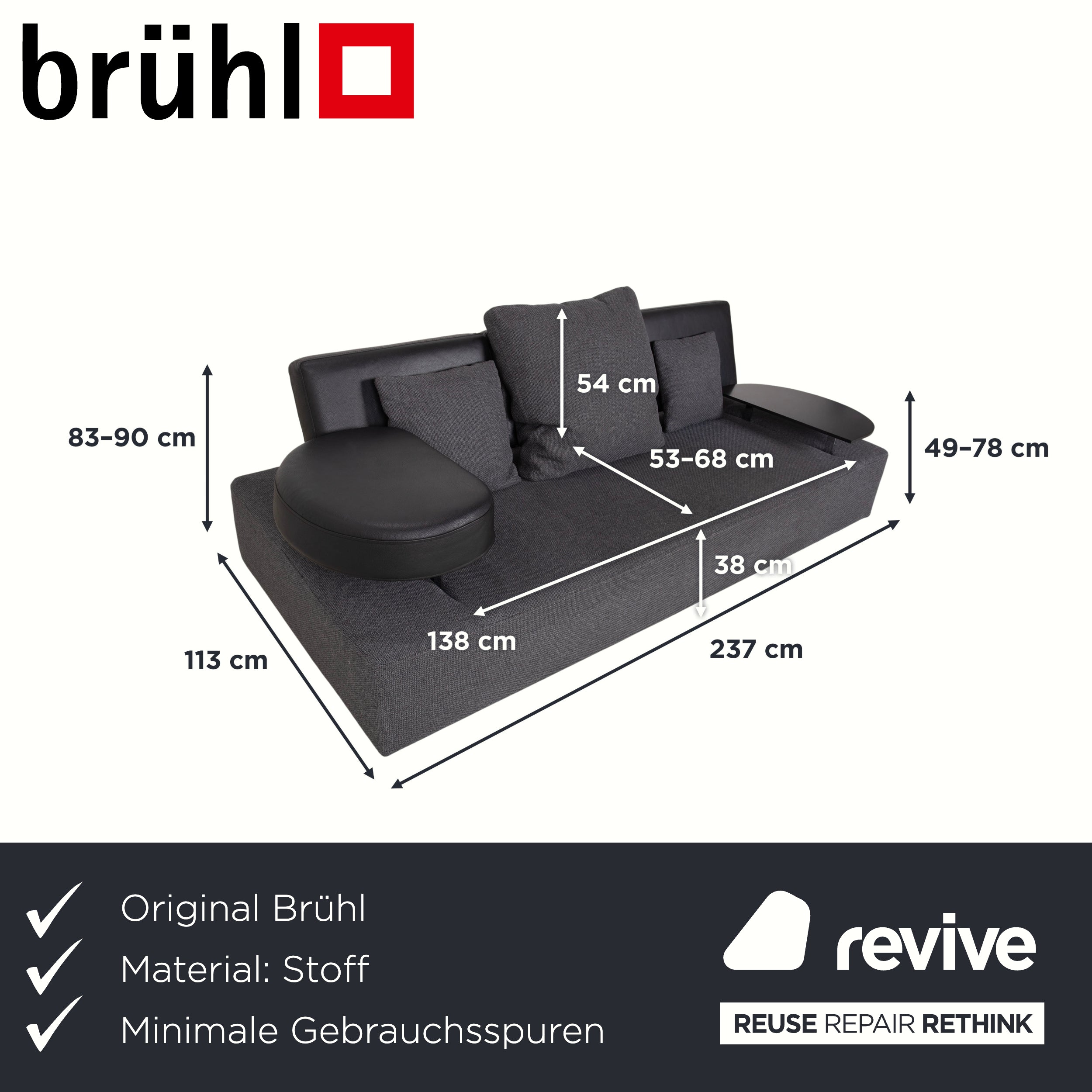 Brühl Mosspink Stoff Leder Zweisitzer Grau Sofa Couch manuelle Funktion
