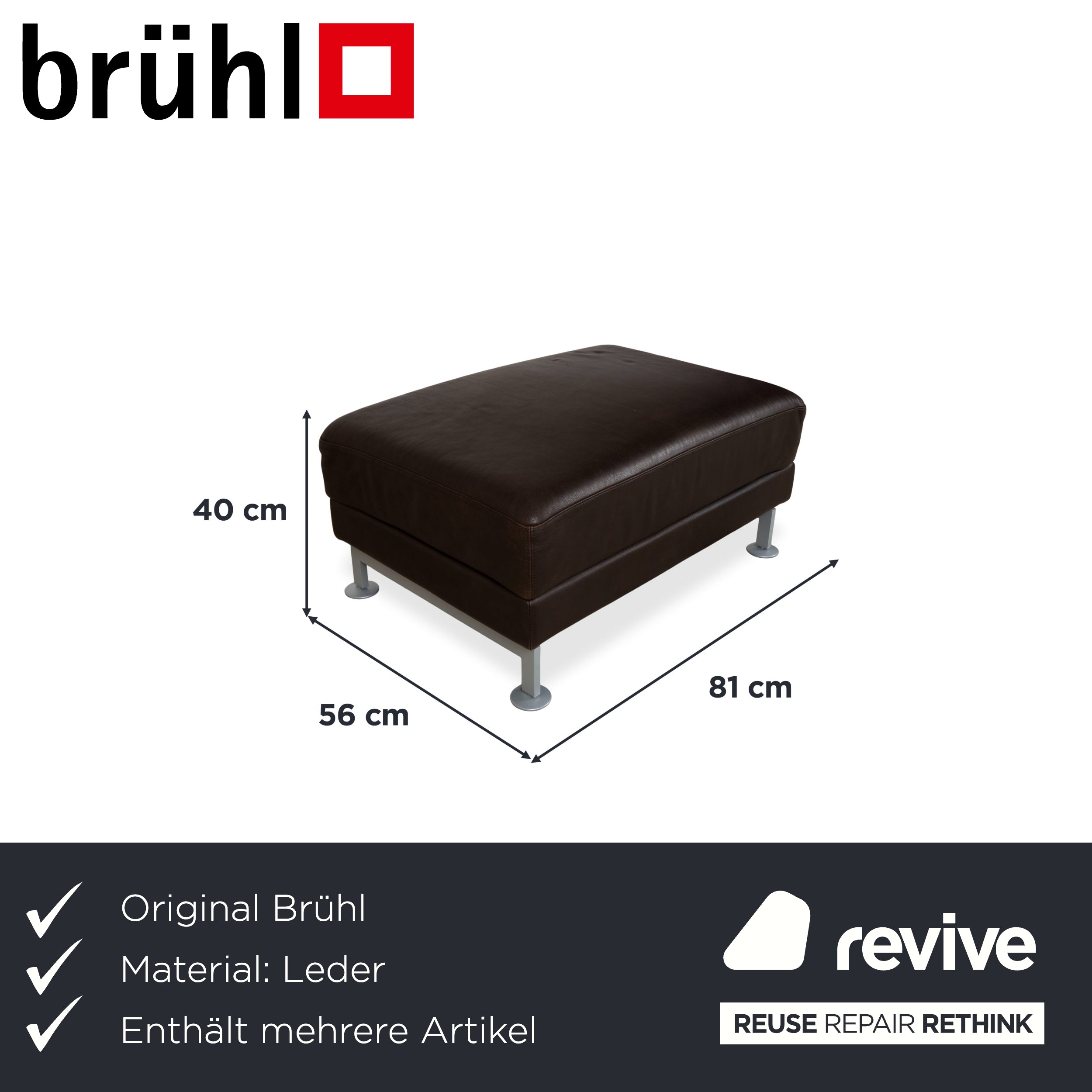 Brühl Moule Garnitur Leder Ecksofa Hocker Braun Chrom Sofa Couch manuelle Funktion