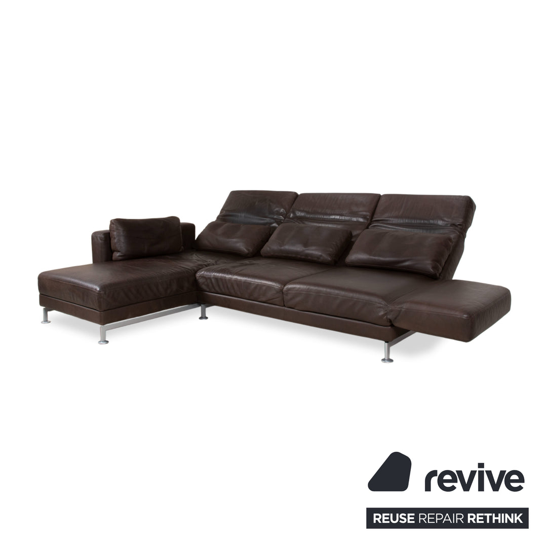 Brühl Moule ensemble cuir canapé d'angle pouf marron chrome canapé fonction manuelle