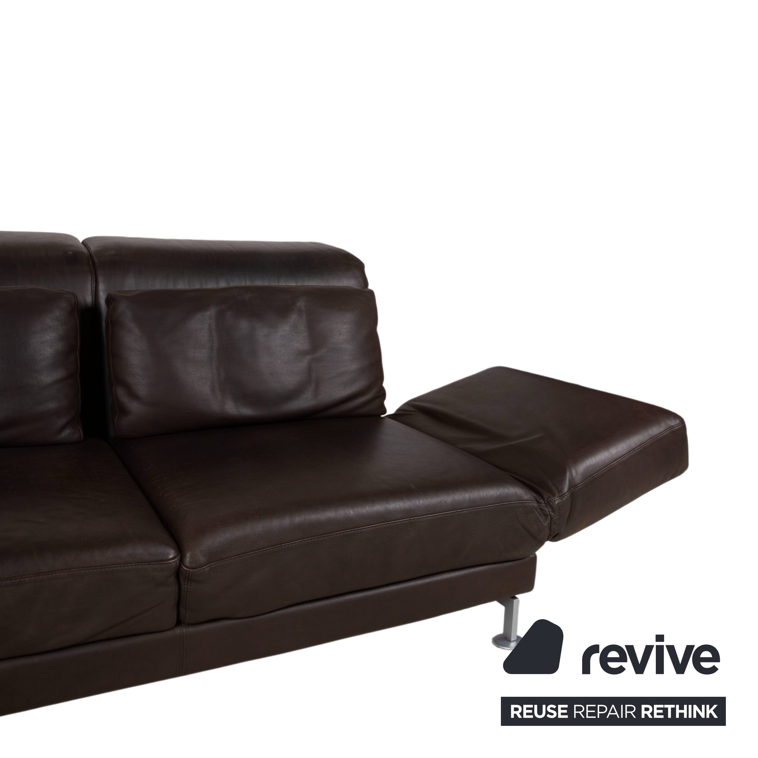 Brühl Moule Garnitur Leder Ecksofa Hocker Braun Chrom Sofa Couch manuelle Funktion